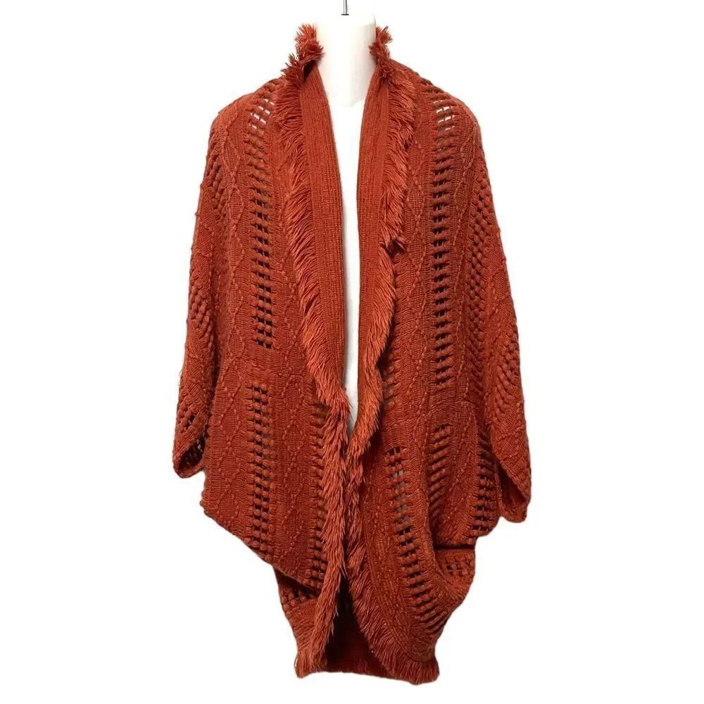 AMERICAN EAGLE Crochet Fringe Open Shawl Cardigan OS